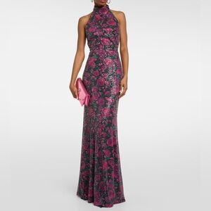 Rotate Birger Christensen Sequin Floral Halter-Neck Dress - Bold Rose Tap Shoe